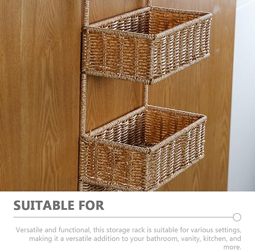 Miniatura 8 de Angoily Cesta clasificadora de almacenamiento tejida de 2 niveles con 5 ganchos, cesta de frutas colgante de ratán para cocina, verduras,