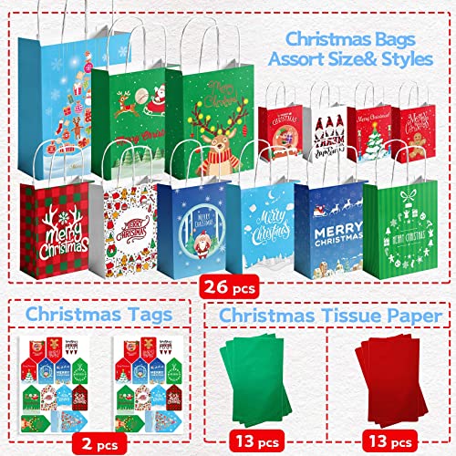 Funnlot Assorted Christmas Gift Bags 26Pcs Christmas Gift Bag Sets With Tissue Paper Christmas Bags Assorted Sizes Recycled Gift Bags With 26Pcs Tissue Paper Christmas Gift Tags(2 Xl, 4 Large, 12 Medium,8 Small) #TOP2