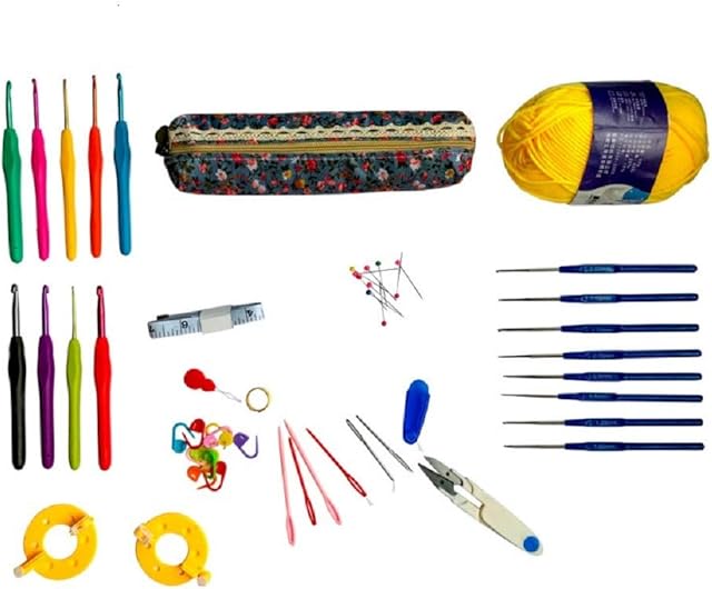 Kit De Crochê Com agulhas cabo soft + agulhas cabo plastico + Faz Pompom + Estojo