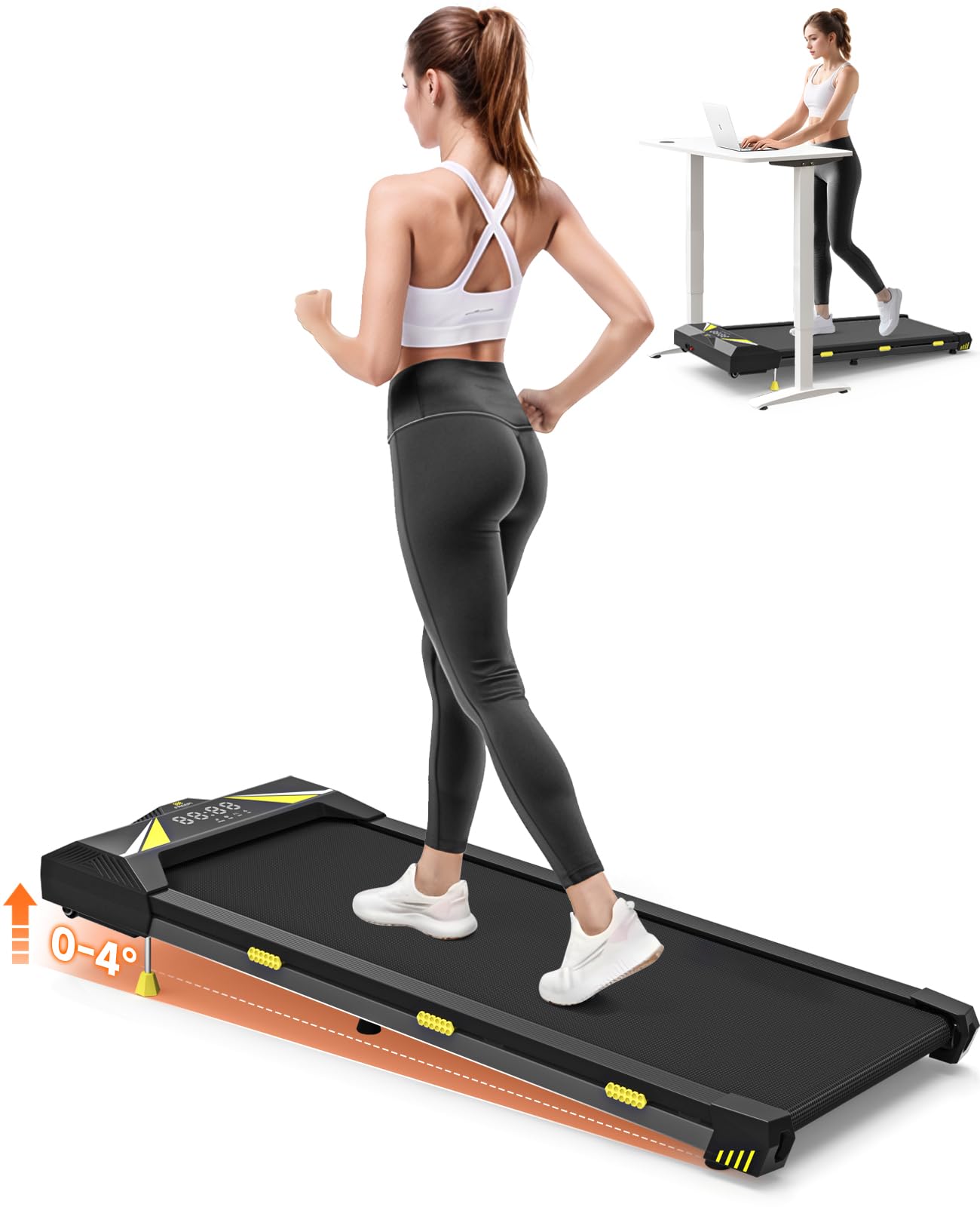 4 in 1 Tapis Roulant Walking Pad 1-6km/h Tapis Roulant Compatto per casa e ufficio con Display LED e Telecomando