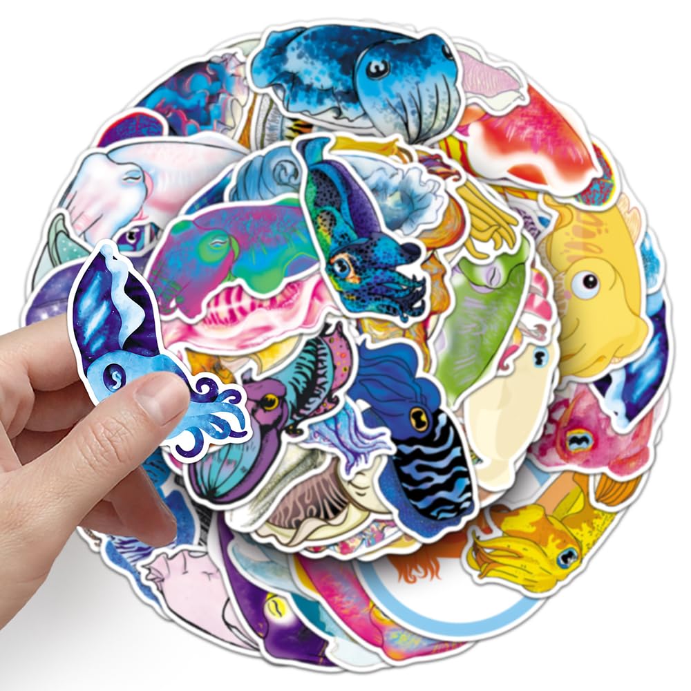 Colorful Squid Vinyl Stickers, 50 PCS Waterproof Detailed Marine Decals for Laptops Scrapbooking, Journals, Notebooks - Image 4