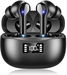 True Wireless Bluetooth Headphones LED Power Display with Wireless Charging Case - IPX5 Waterproof in-Ear Earbuds with Mic for TV Smart Phone Laptop.