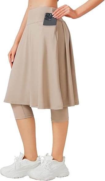 ANIVIVO 24" Long Skirted Leggings for Women Capris Leggings with Skirt