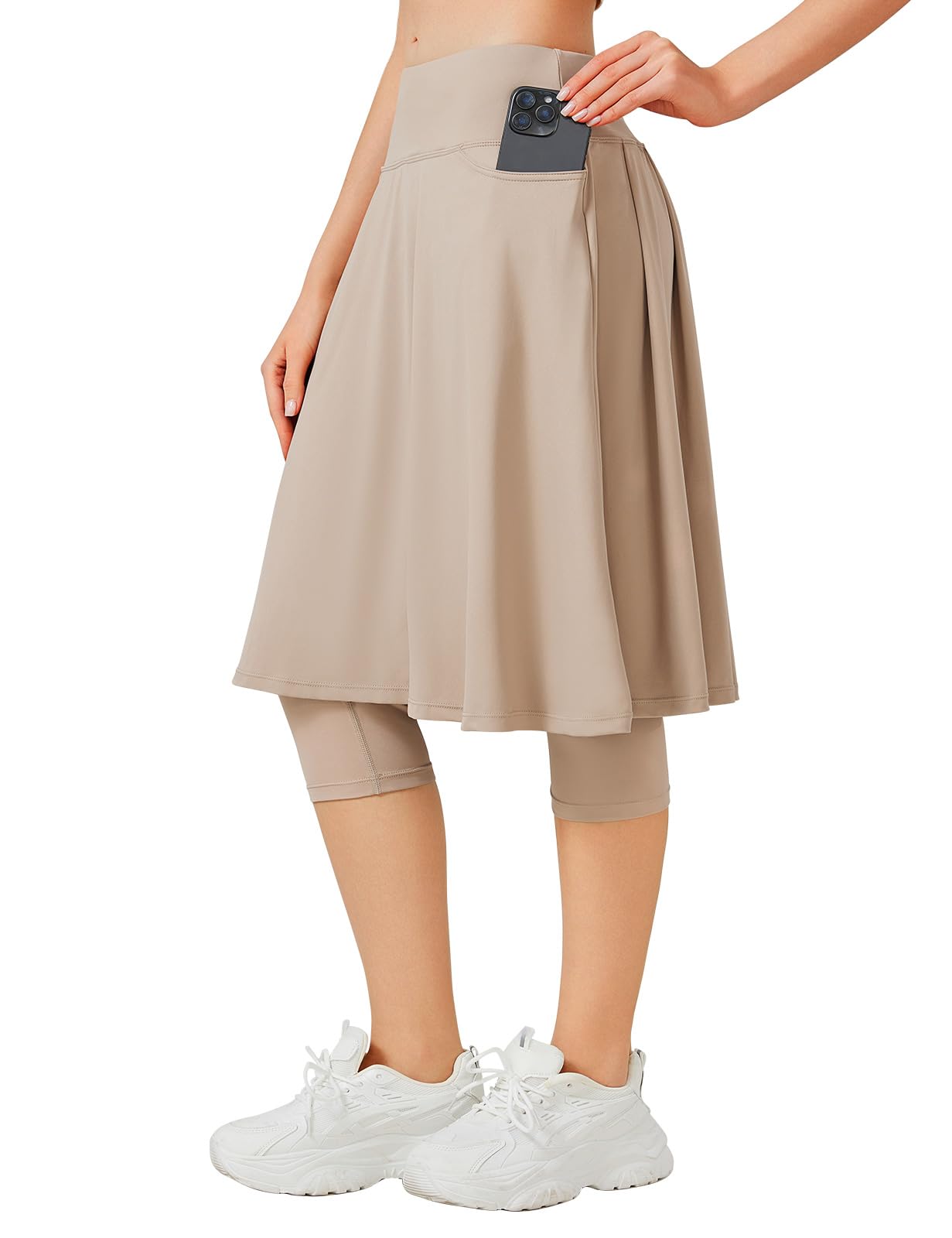 ANIVIVO 24" Long Knee Length Skirted Leggings for Women, Athletic Pleated Skirt with Leggings Workout Skirt Pockets