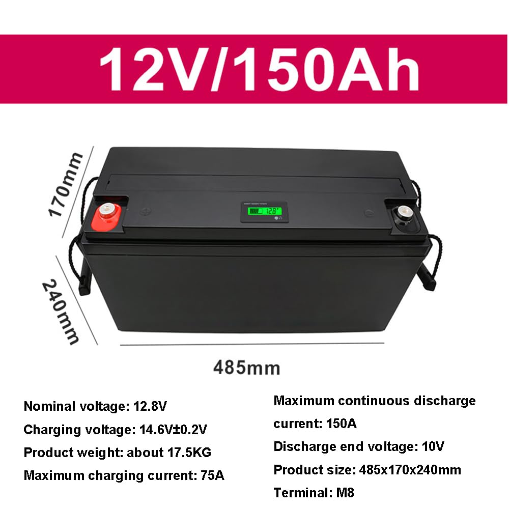 Batteria al Litio Ferro fosfato LiFePO4 da 12 V 100 Ah 150 Ah 170 Ah per Motori elettrici, Pannelli solari, Camper, Barche, carrelli da Golf, Applicazioni Fuori Rete,12v,150Ah