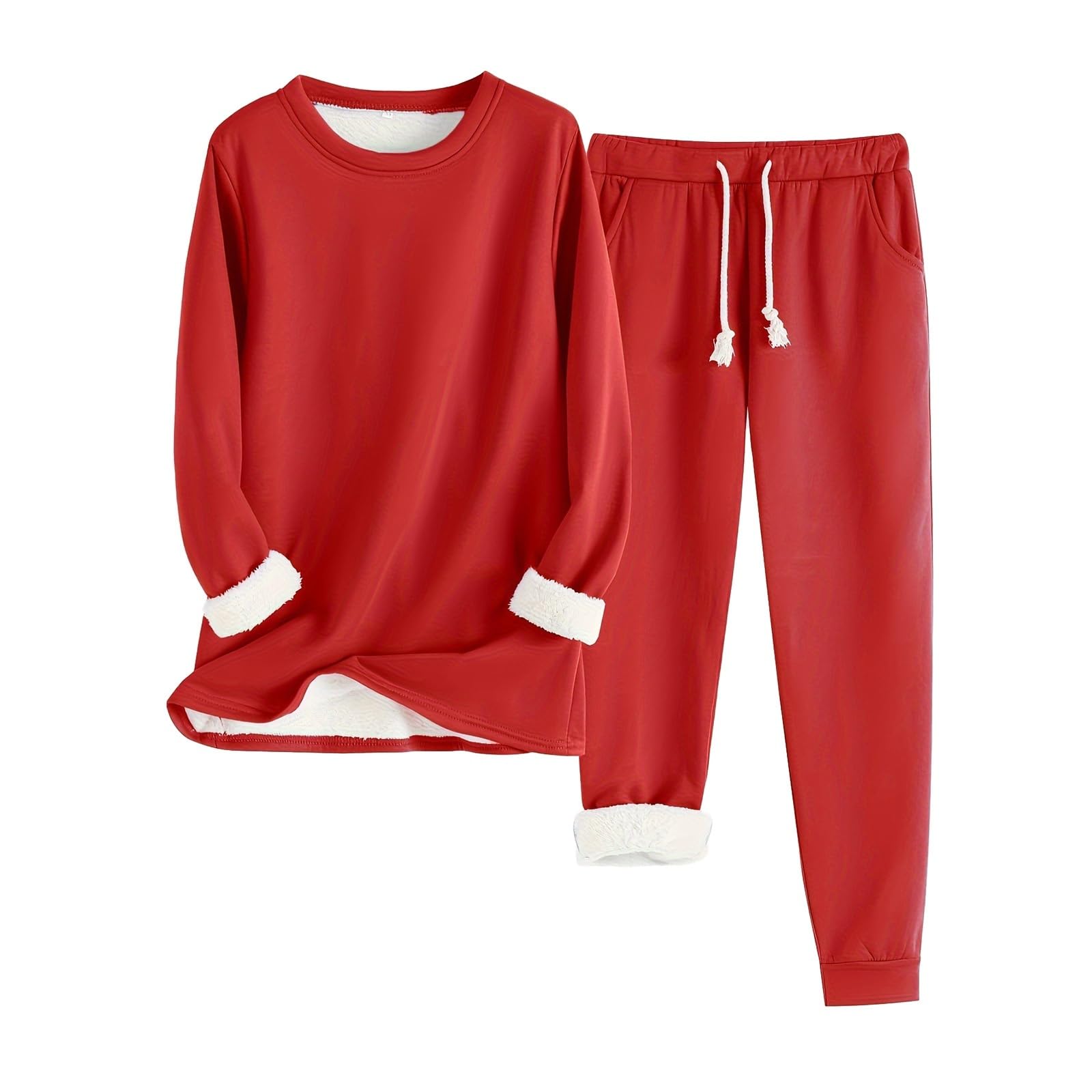 Conjunto de Pijama de Sudadera y Pantalones con Forro para Mujer para Calidez Invernal con Traje de Felpa Tops cómodos y Holgados Ropa de Estar por casa cálida de Invierno para Mujer