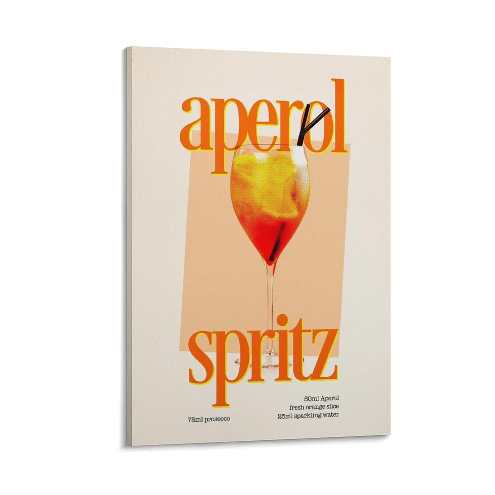Fupmtklt Frame-Style Retro Style Aperol Spritz Cocktail Orange Canvas Poster Bedroom Decor Landscape Office Room Decor Gift 12X18inch(30X45cm)