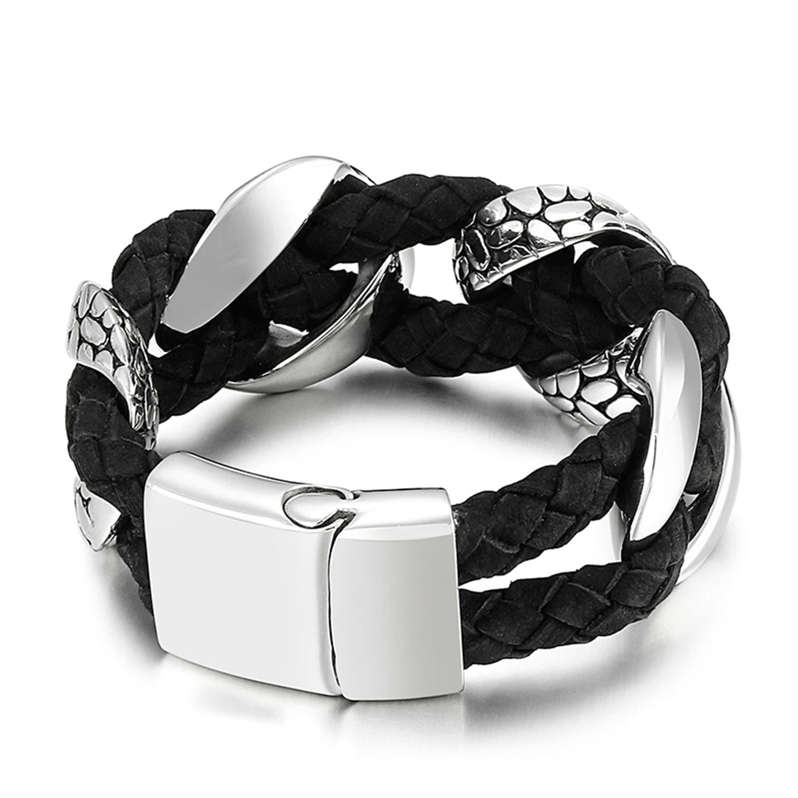 Aeici Bracciale per Uomo in Acciaio, Bracciale Cuoio Uomo Braccialetto Uomo Bracciale da 29mm