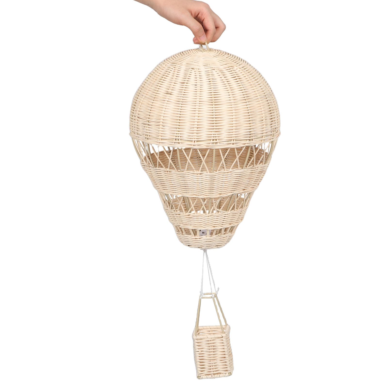 Operitacx Handgewebter Pastoraler Stil aus Rattan Heißluftballon mit Lichterkette Dekorative Deko Hängende für Kinderzimmer und Wohnzimmer