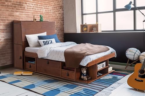 Miniatura 39 de memomad Bali - Cama de plataforma de almacenamiento con cajones (tamaño King, madera marrón caramelo) Caramelo,Roble,Blanco