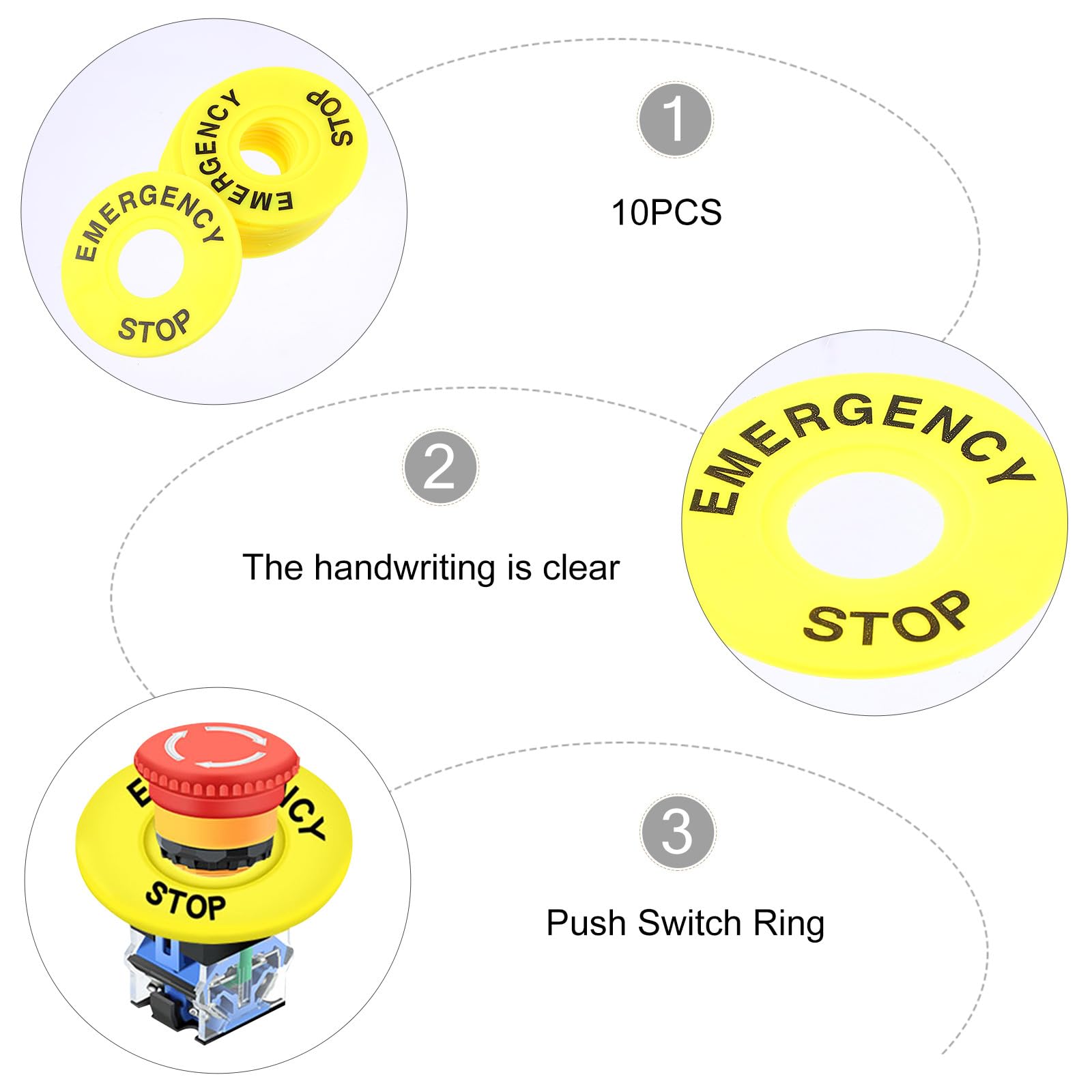 Operitacx Anillo Color Llamativo Redondo Amarillo de Empuje de Emergencia 10 Piezas PVC