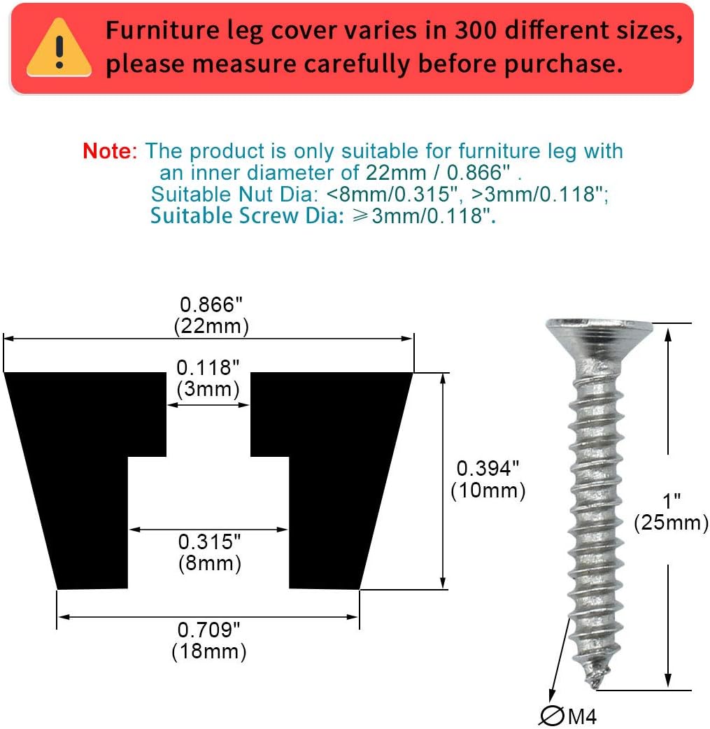 8pcs Rubber Feet Bumper Furniture Table Amplifier Speaker Laptop Floor Protector Desk Printer Leg Pads with Screws, D22x18xH10mm