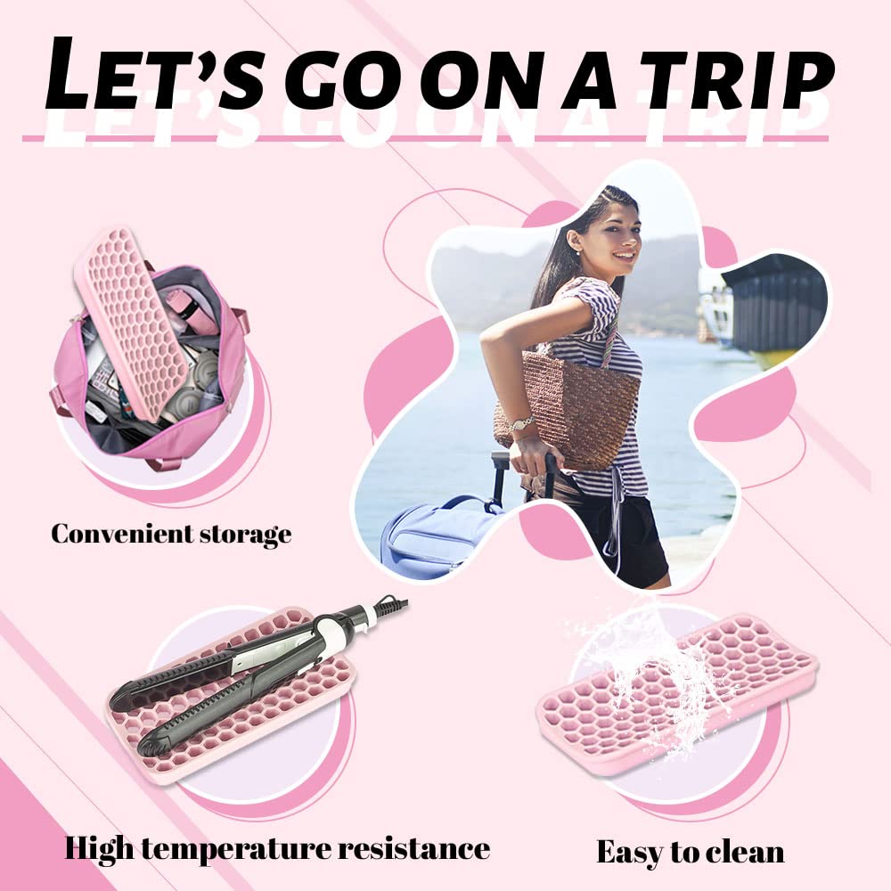 Kleines Silikonpad für Lockenstab Dickere Hitzebeständige Silikonmatte für Haarwerkzeuge, Tragbares Haarstyling-Werkzeug Resthalter für Glätteisen, Haartrockner, Flacheisen (Rosa)