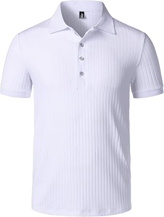 JEMITOP Mens Stretch Knit Slim Fit Polo Shirts Casual Short Sleeve Ribbed Collar Golf Shirt