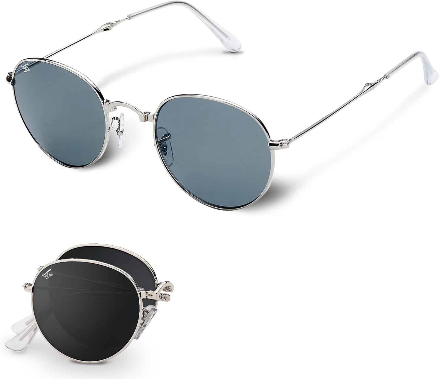 Round Folding Sunglasses Polarized, UV400, UVA, UVB Protection for Men Women, Folding Sunglasses Leather Case