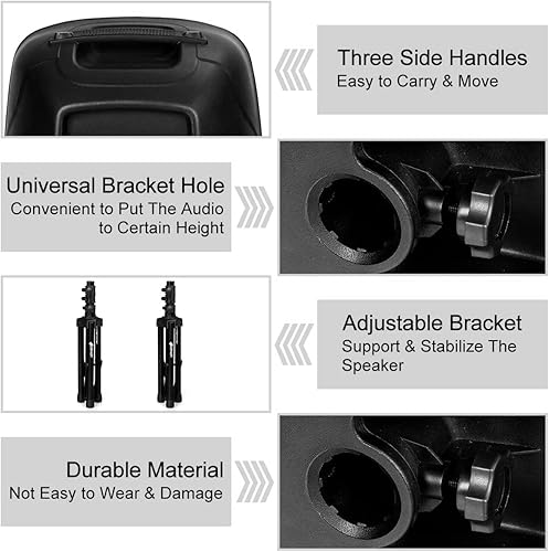 Miniatura 4 de GOFLAME Altavoces alimentados de 2 vías de 1600 W, sistema de altavoces PA portátil con 2 soportes de altavoz y micrófono, altavoces DJ