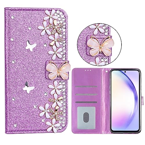BLOTECH Custodia Diamante per Huawei P8 lite 2017 3D Bling Bling Glitter Brillantini Brillante Porpora Custodia Case Libro Leather Flip Protettiva Portafoglio, ID Slot per Scheda, Cover