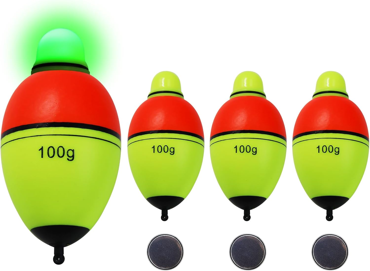 Light-Up EVA Slip Bobbers, Lighted Foam Bobbers Green & Red LED Lights Fishing Floats for Night Fishing with Cell Battery Included