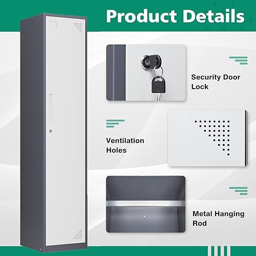 Miniatura 4 de Letaya Armario de metal con 5 puertas con cerradura, gabinete de almacenamiento de acero de 71 pulgadas de alto para escuela, oficina, gimnasio,