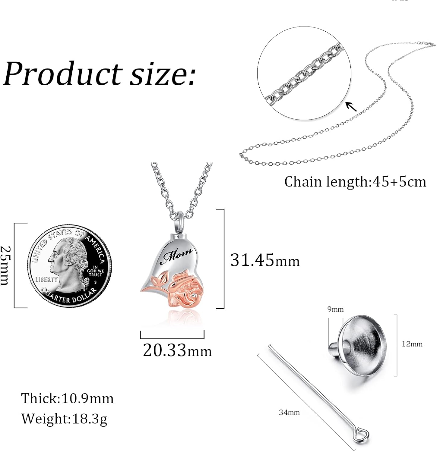 Rose Flower Urn Necklace Cremation Jewelry for Ashes Heart Keepsake Memorial Locket Jewelry for Women - Image 4