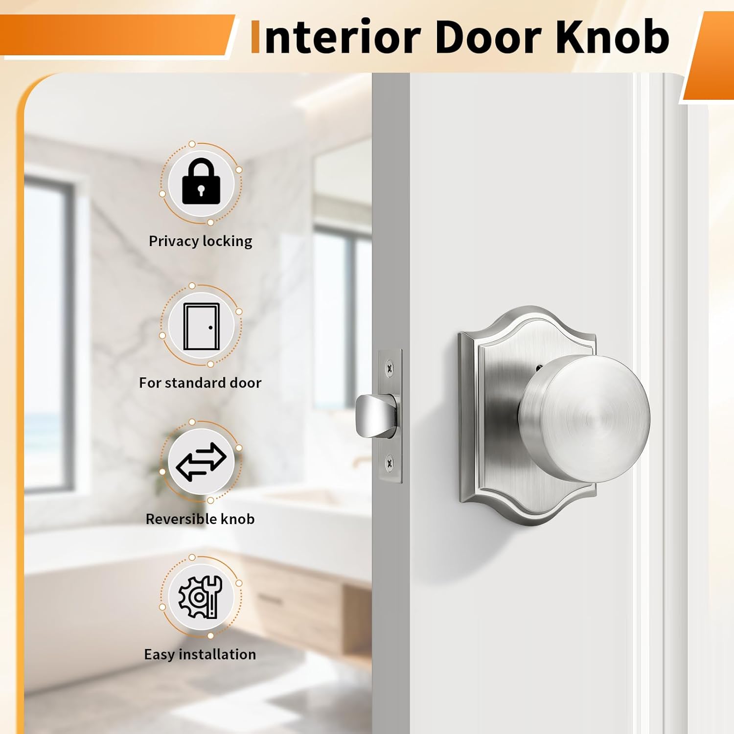 Probrico Brushed Nickel Door Knobs, Privacy Door Knobs for Bedroom Bahroom, Heavy Duty Interior Door Knob with Locking Button, 6 Pack