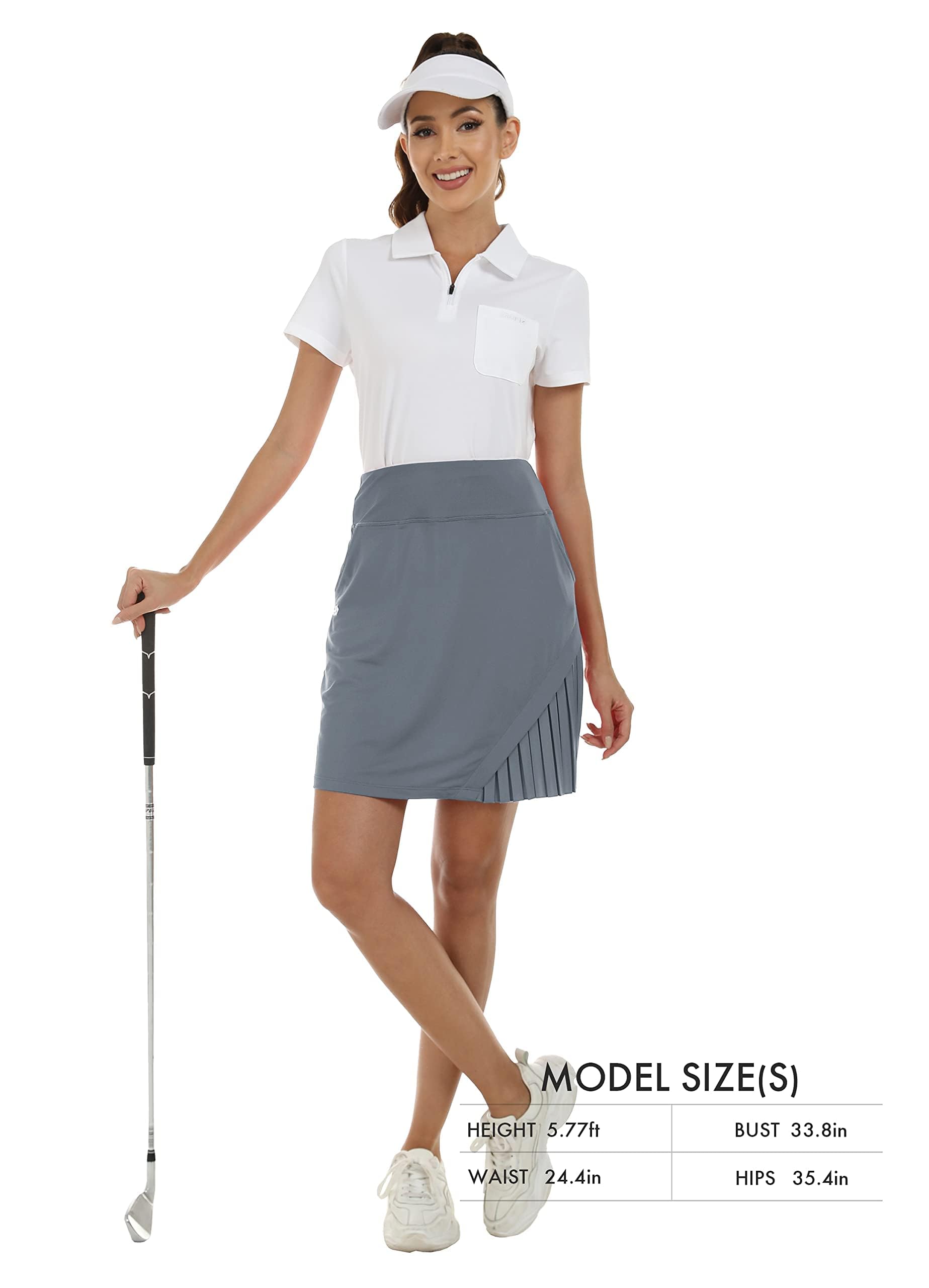 MoFiz Damen Tennisrock Sportlicher mit Shorts Taschen Sommer SkirtRock mit Tunnelzug GrauX L