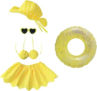 AMISENK Sombrero de sol amarillo de playa con cierre elástico, traje de 5 piezas para porche de 17 pulgadas, estatuas de gansos para decoración de jardín, sombrero de sol amarillo, decoración de