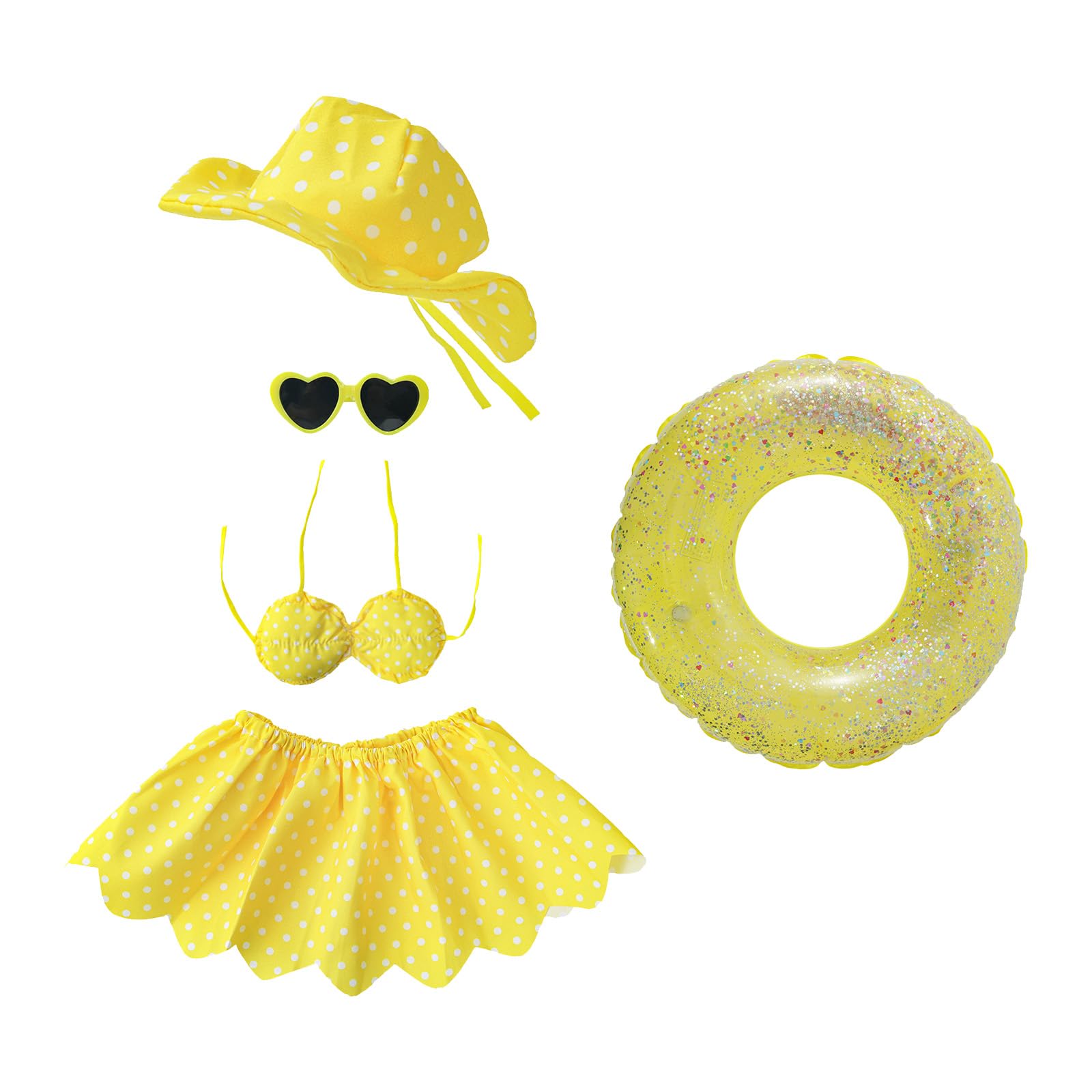 ordinarYone Beach Yellow Sun Hat Bikinis Set 5 Piece Outfit For 17in Porch Geese Statues Weather Resistant Lawns Decors