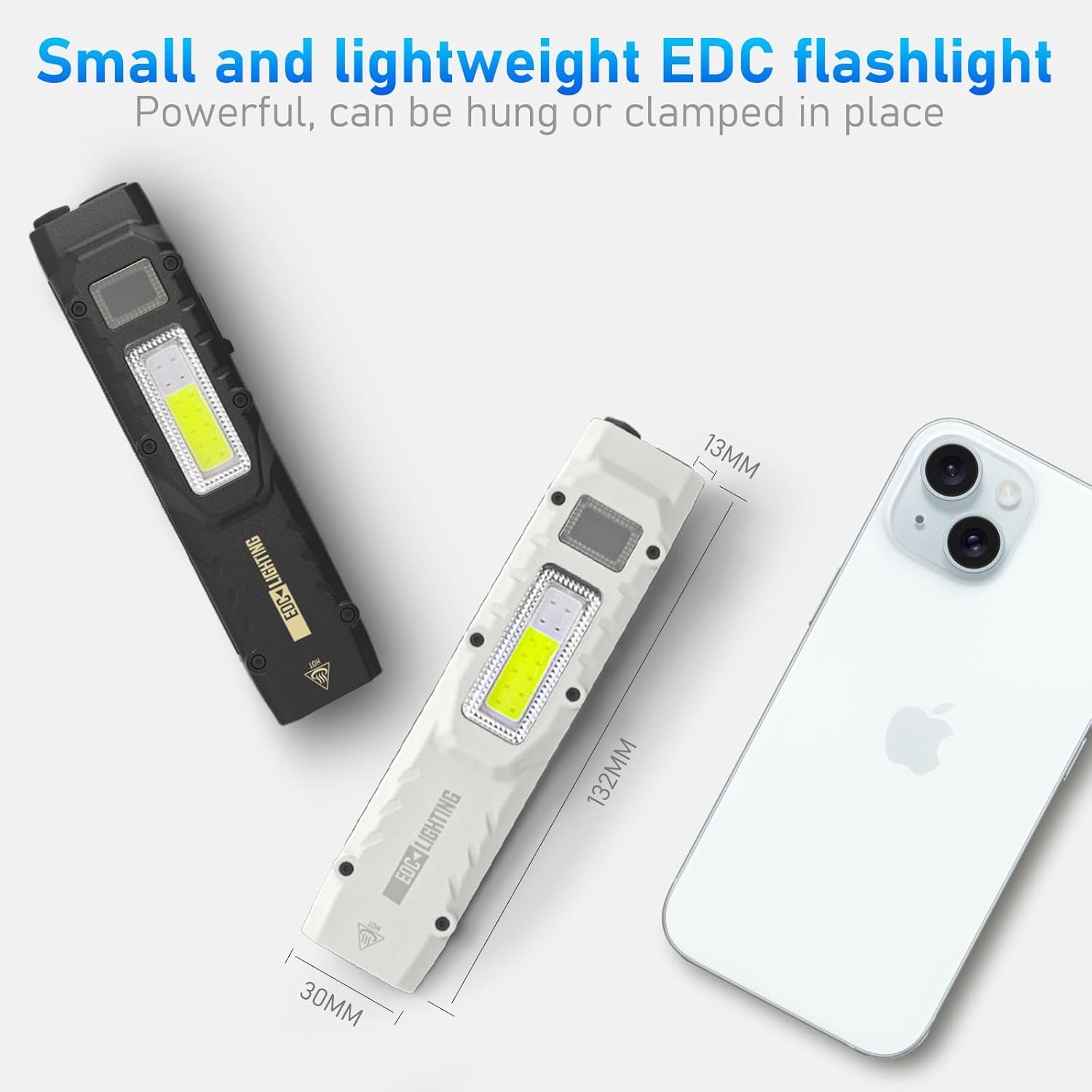 TULIB Flat Flashlight Rechargeable, 880 LM EDC Tactical Flashlight, 13 Mode Dual Light Source, Pocket Flashlight with Clip & Digital Display