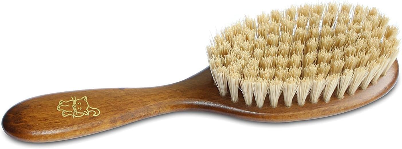 Bristle Cat Hair Brush Deshedding Tool - Pet Grooming Supplies for Furry, Shaggy, Loose Hair in all Breeds, Wooden Handle for Thick Coats - ¾" Bristles, 2" Wide Head