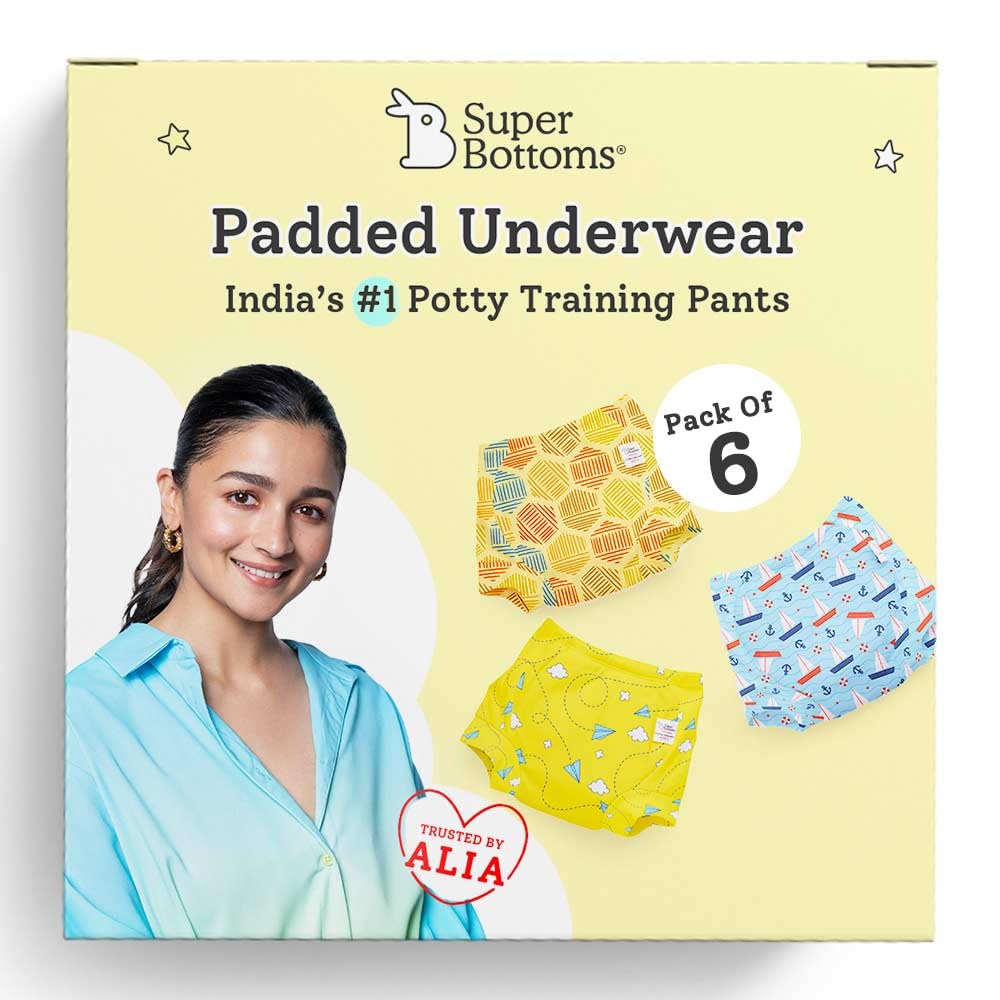 superbottomsPadded Underwear for Babies & Toddlers, 3 Layers of Premium Cotton & DryFeel Layer, Ideal for Diaper-Free Time & Mess-Free Potty Training Pants, Pack of 6