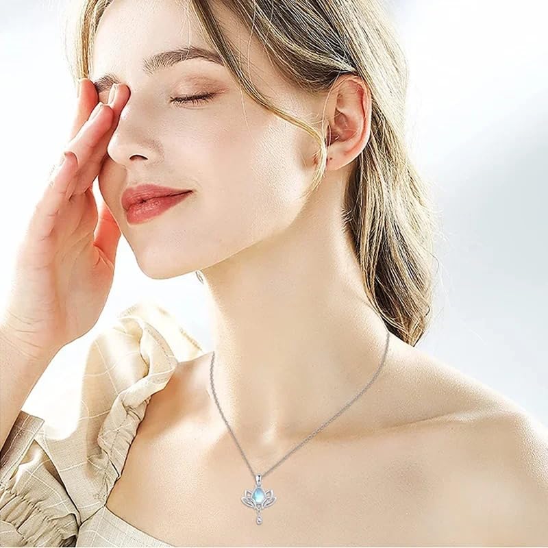 Image of 925 Sterling Silver Lotus Necklace For Women - 14K Gold Filled Lotus Flower Original Pendant Necklaces Lotus Leaf Necklace, Lotus Flower Pendant Necklace, Lotus Flower Necklace
