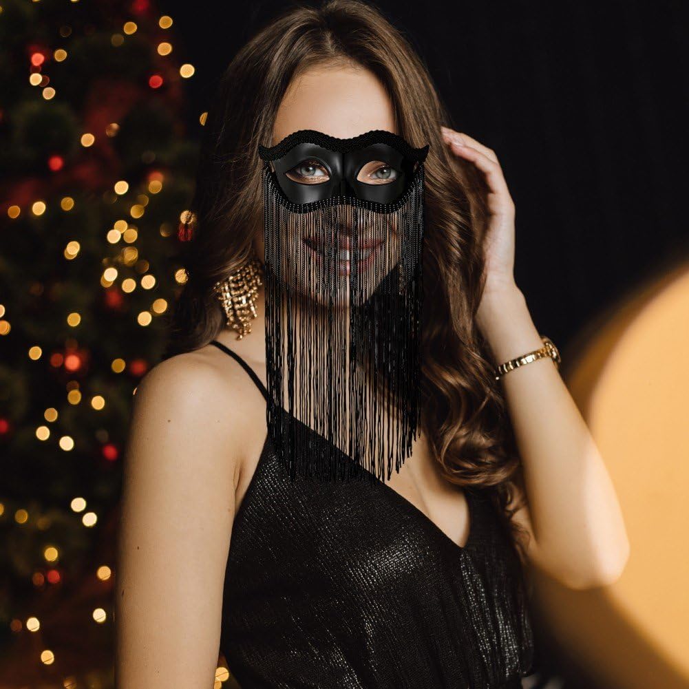 Halloweenowa maska punkowa w połowie twarzy gotycki styl z frędzlami maska imprezowa makijaż występy fotografia karnawałowa maska na imprezę