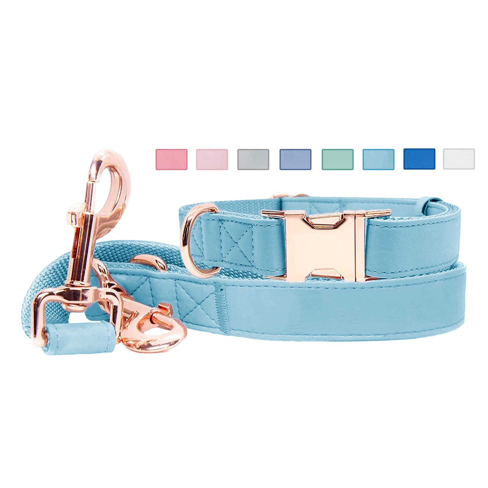 Soft Leather Dog Collar and Leash (6.6') Set - Stylish Rose Gold Heavy Duty Metal Buckle, 4 Adjustable Lengths Leash for Small Medium Large Dogs -