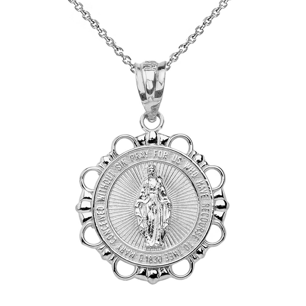 Religious Jewelry 925 Sterling Silver Miraculous Medal Of Blessed Virgin Mary Round Pendant Necklace
