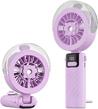 USB Rechargeable Handheld Fan, Mini Folding Fan with 5 Speeds and LED Display, Table Fan with Water Nebulizer for Office, Home, Travel, Summer (Purple)
