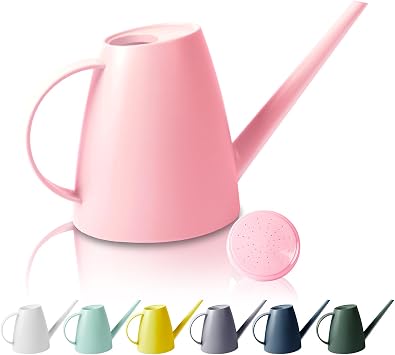 Watering Can for Indoor Outdoor Plants, Modern Small Watering Cans with Removable Nozzle, Long Spout Watering Can for Indoor Bonsai Plants Garden Flowers 1/2 Gallon 1.8L 60OZ Pink