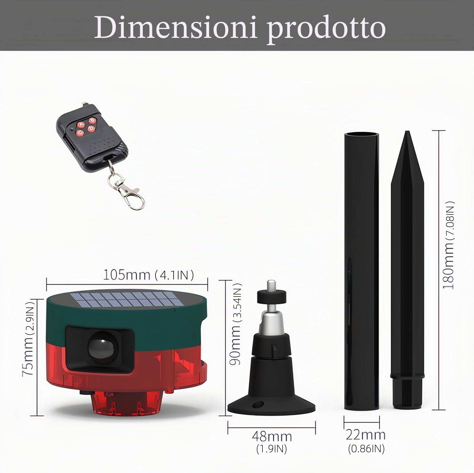 sensore movimento solare allarme repellente 360°Rilevatore di movimento forte sirena LED luce lampeggiante IP55 impermeabile con telecomando registrazione per fattoria casa fienile cortile