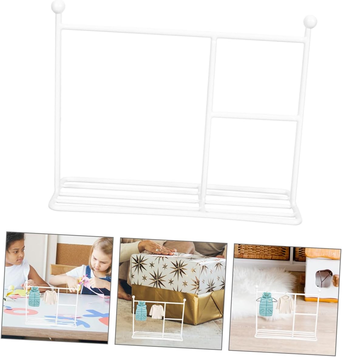 Mini Metal Doll Garment Rack Clothes Organizer for Dollhouse Furniture 25x21cm Small Doll Clothes Holder Display Shelf