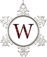 Vista 28 de Adornos de Navidad con letras rojas y negras a cuadros 2022, adornos de copo de nieve, monograma, letra J con inicial, adorno para decoración