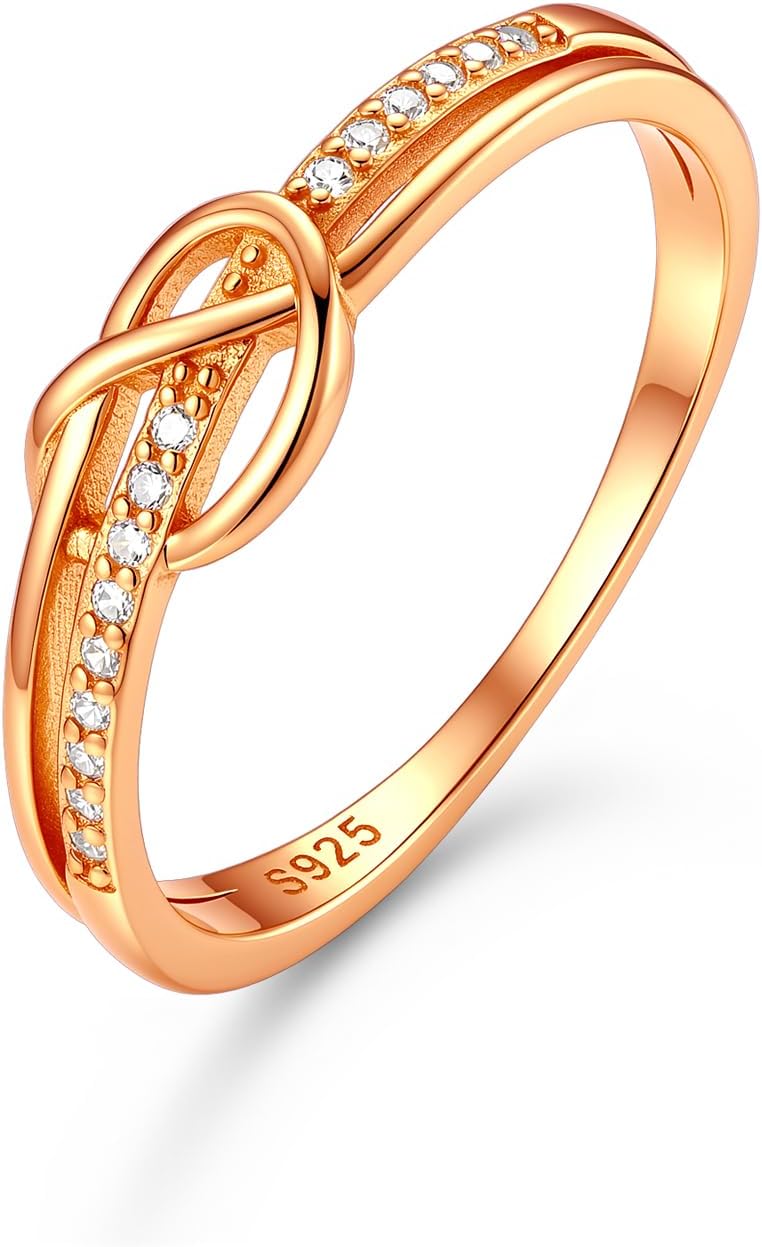 Heart Knot Ring for Women 925 Sterling Silver Cubic Zirconia Stackable Engagement Wedding Ring Jewelry Gift for Graduation Party Birthday Mothers Day Valentines Day Christmas