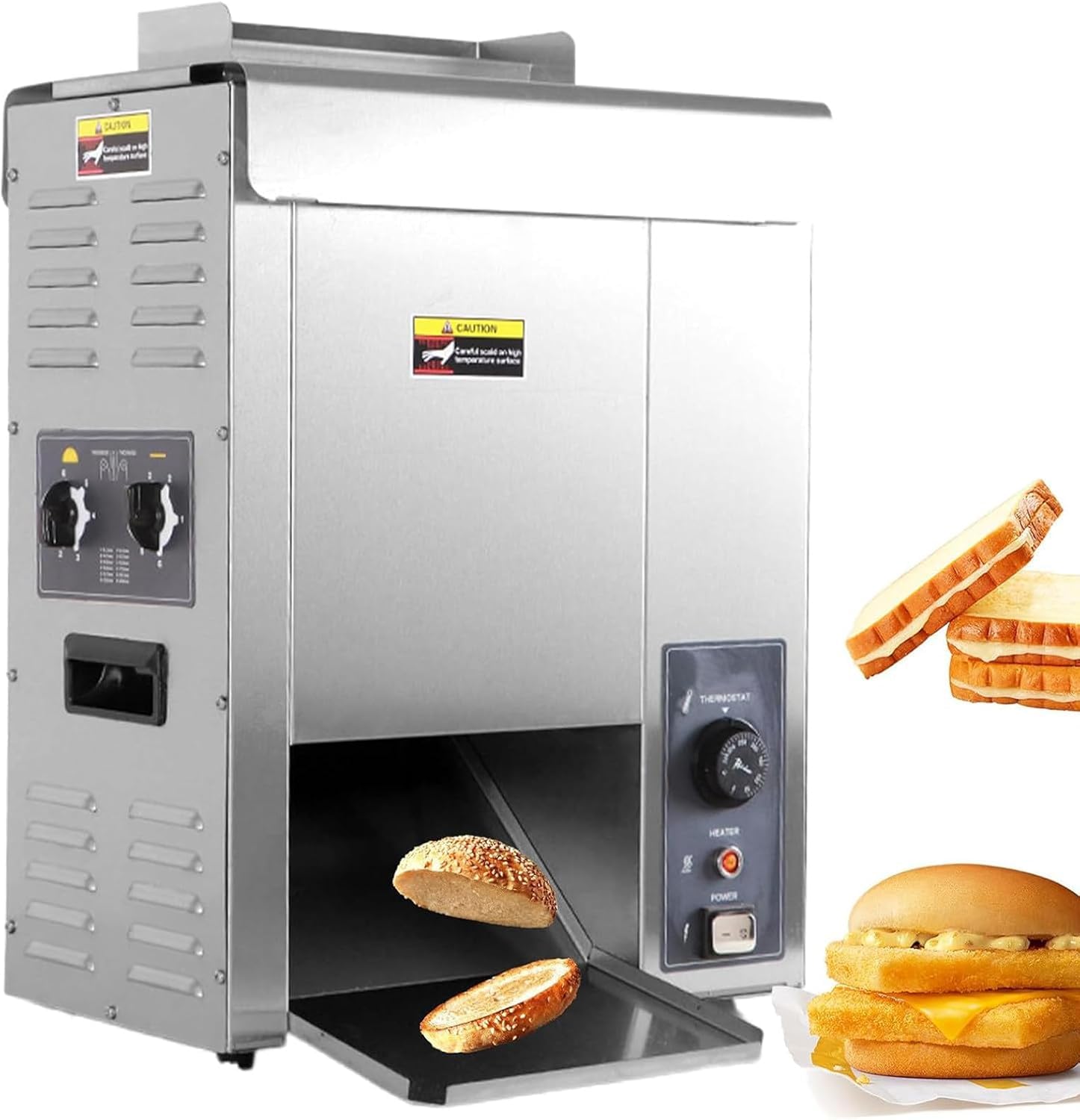 Elektryczny pionowy toster do bułek do hamburgera, temperatura 50-300 ° C, stal nierdzewna, podwójny wjazd, do pieczenia bułek i chleba