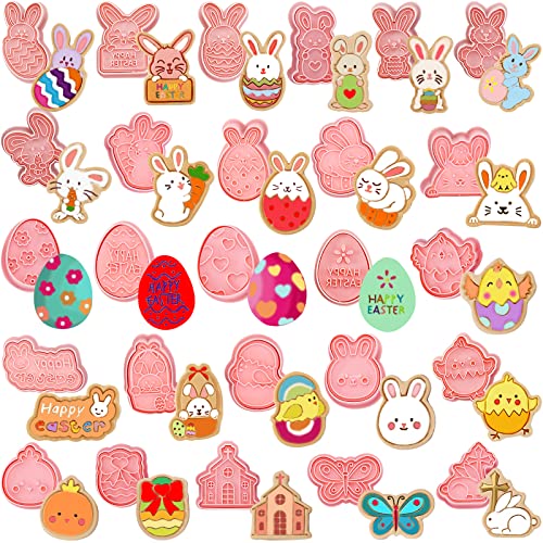 26 Pieces Easter Cookie Cutters Embossing Mini Happy Easter Cookie Stamps Rabbit Eggs Shapes 3D Plastic Cookie Cutters For Kids Fondant Cookie Baking Birthday Party Supplies #TOP18