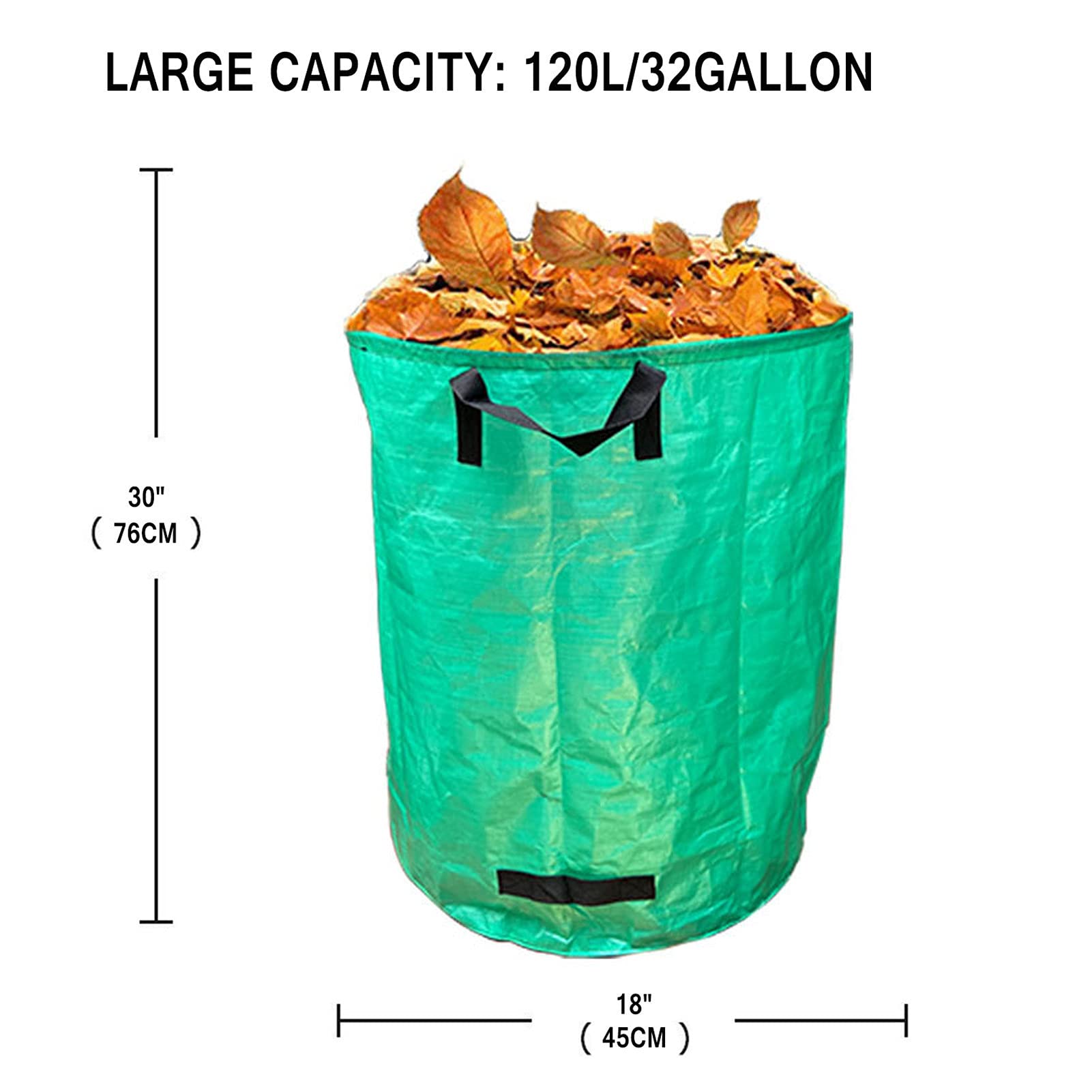 Sac De Jardin Réutilisable, Sacs À Déchets De Jardin Robustes 120L,Sacs À Ordures Étanches avec Poignées,pour Les Feuilles, l'herbe Coupée Et Les Mauvaises Herbes,Vert,3PCS