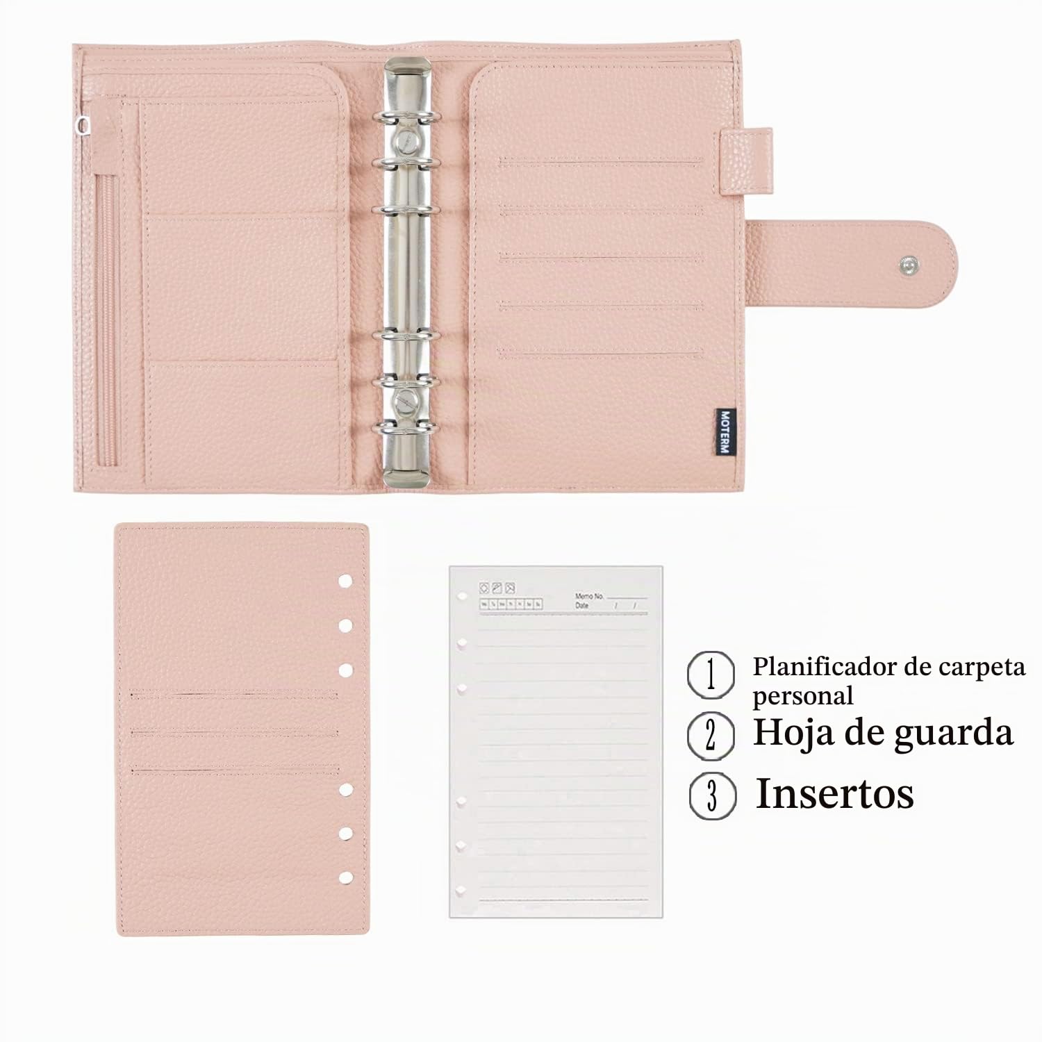 Moterm - Agenda de anillas personales Regular 2.0 Rings – Organizador de piel auténtica (guijarros en polvo, anillos de 25 mm)