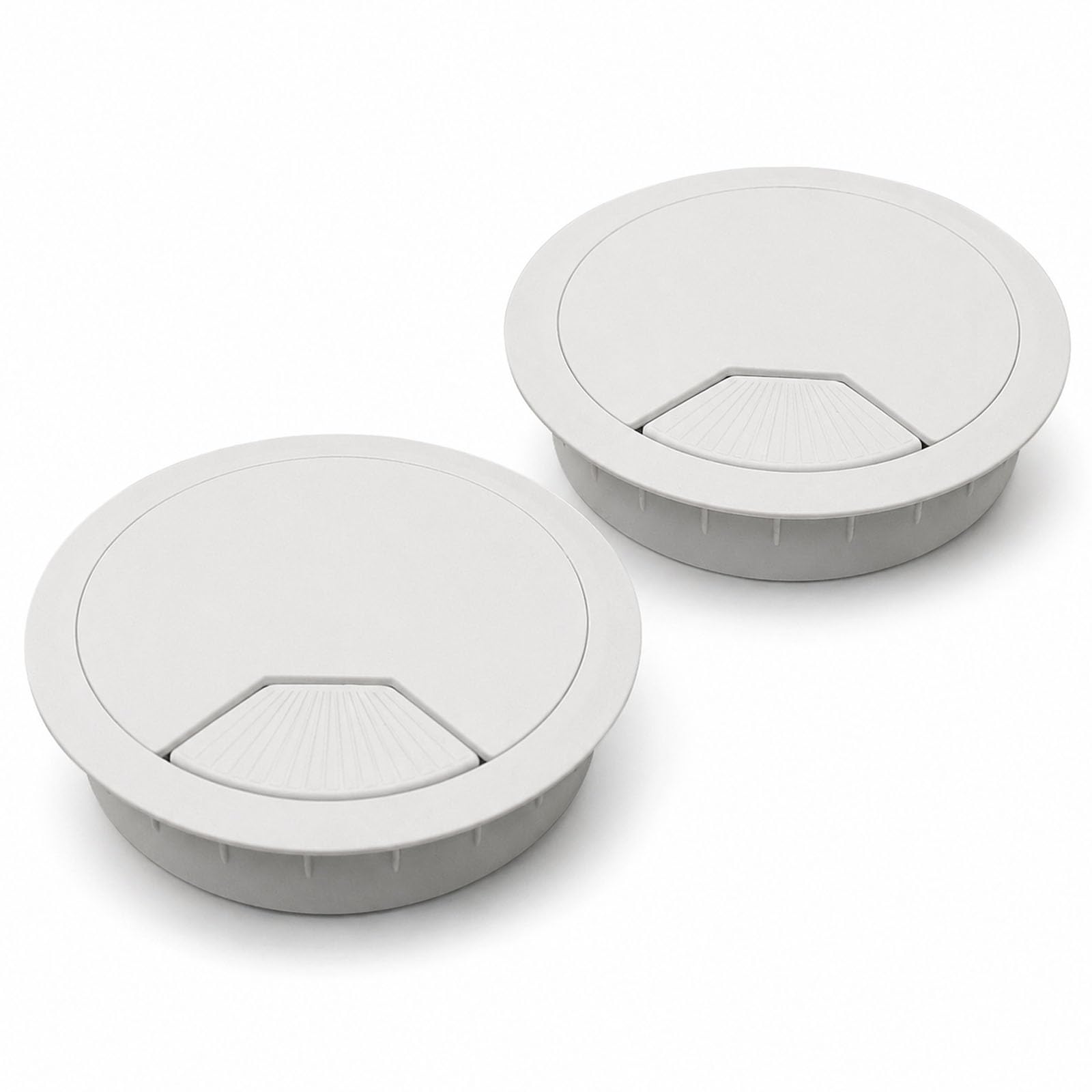 GDFGMY 2 Pack 80mm Desk Cable Grommets, Grey White Desk Cable Hole Covers with Adjustable Spring Lid, Round Desktop Wire Organisers for Home Office Computer Desk