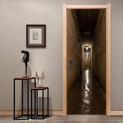 Adhesivo decorativo 3D para despegar y pegar, patrón de túnel oscuro, 30.3 x 78.7 pulgadas, papel tapiz para puerta