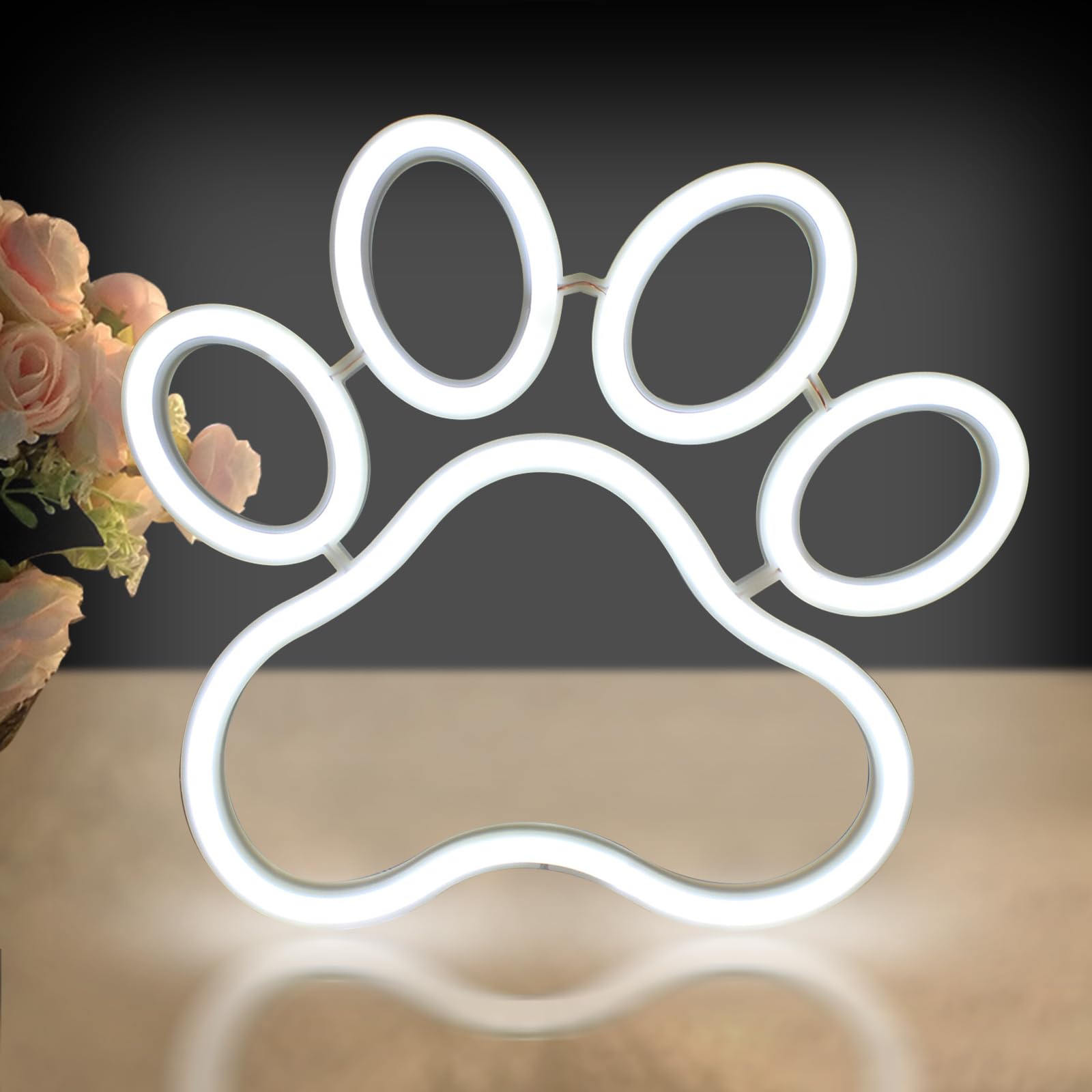 Insegna al neon con impronta di zampa di cane e gatto, dimmerabile, luce al neon per negozio di animali domestici, clinica, camera da letto, decorazione da parete, alimentata tramite USB