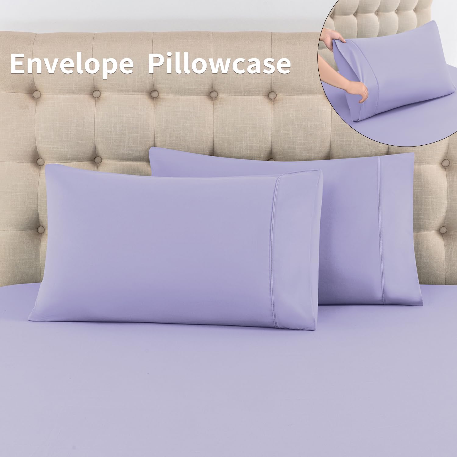 Queen Sheet Set - 4 Piece Soft,Breathable Microfiber Bed Sheets,Deep Pocket, Hotel Luxury Cooling & Wrinkle-Free,Oeko-Tex Certified,Machine Washable - Lavender