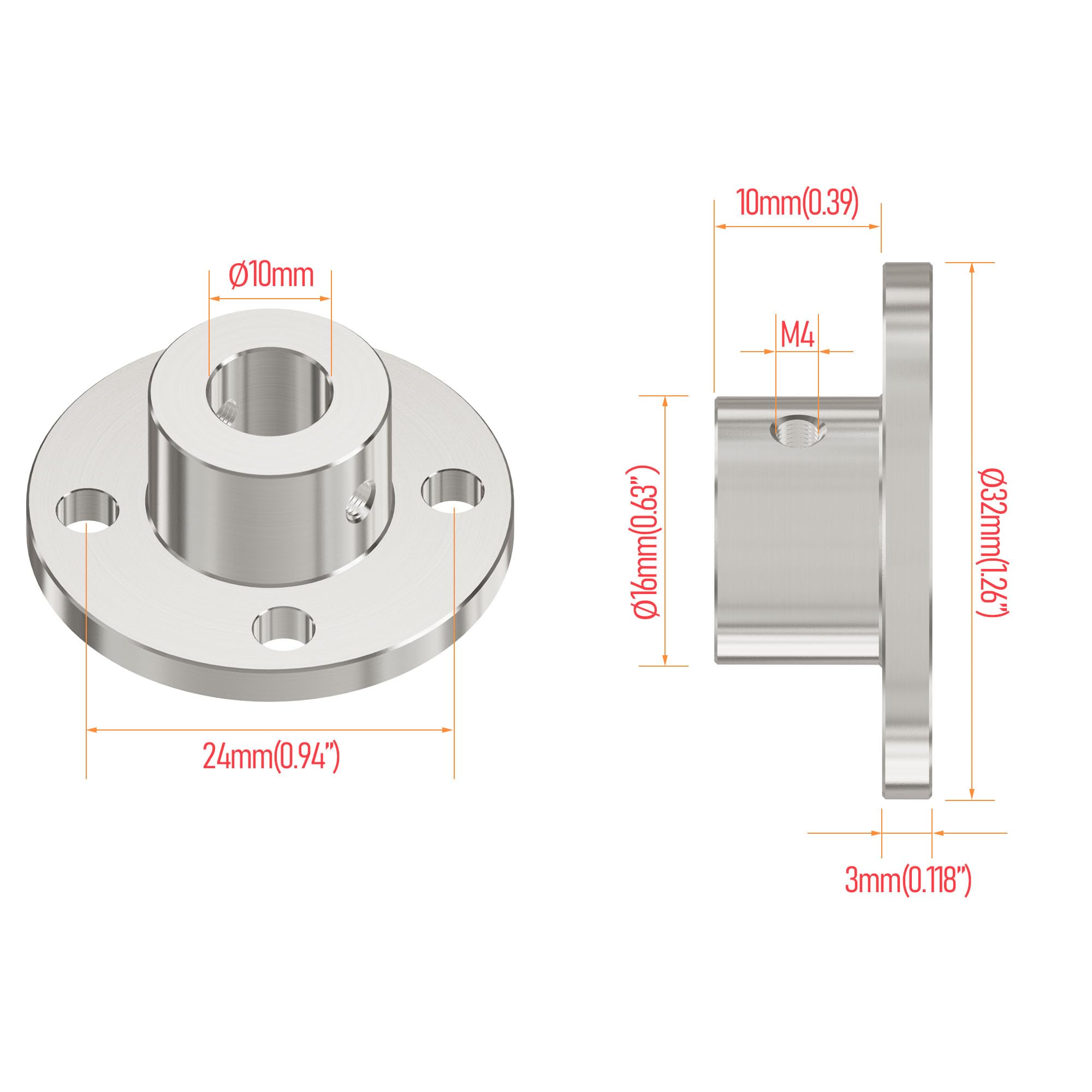 FOCMKEAS 2Pcs 10mm(0.39 in) Flange Shaft Coupling, Rigid Coupling Motors Guide Support Coupler, High Hardness Connector Flanged Mount for DIY RC Model Motors Coupler with Set Screws & Wrench